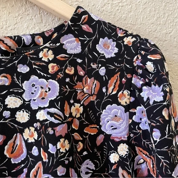 Ann Taylor Top Blouse Floral Pleated Shoulder Puff Sleeve Feminine Casual - Picture 7 of 13
